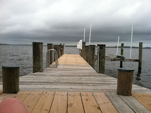 Private dock and boat slip, with swimming ladder. Fishing and crabbing are grea