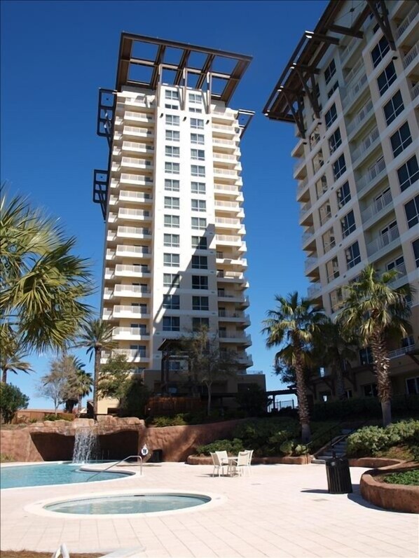 View from the 4000 square foot pool and waterfall!