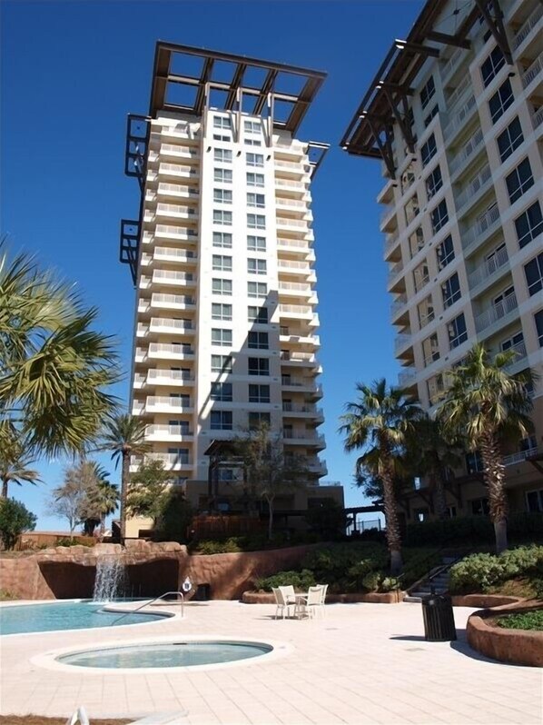 View from the 4000 square foot pool and waterfall!