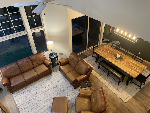 living and dining rooms, view from the loft