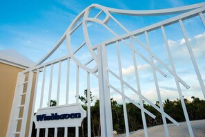 Gated entrance to Windhaven vacation villas on Long Bay Beach Providenciales
