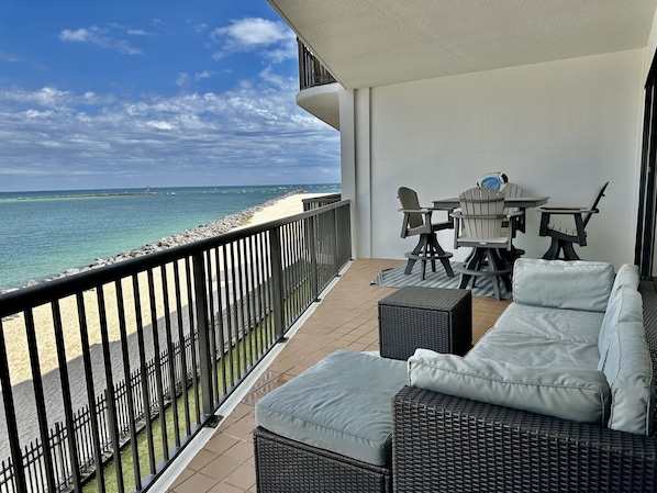 Huge balcony overlooking The Perdido Pass! You'll fall in love with this view!!