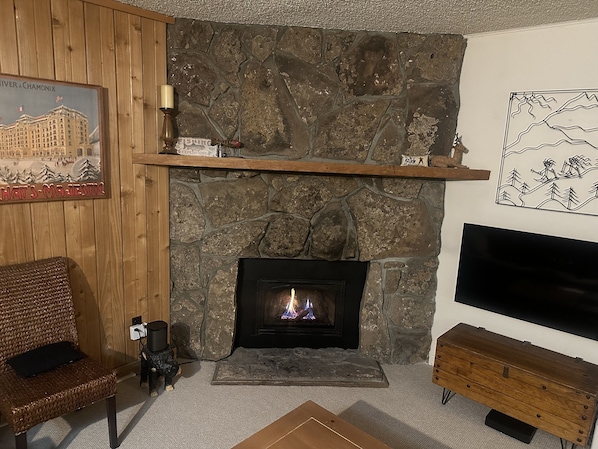 Natural Gas fireplace plus lake and mountain views.
