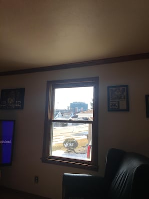 Enjoy the view of the stadium from the front living room