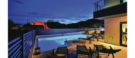 Swimming pool area at night