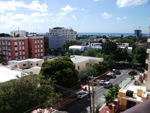 front balcony has lovely view of Caribbean Sea + city