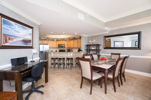 Dining table for 6 plus desk for computer work.