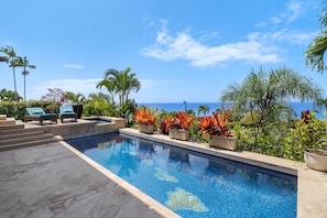 Saltwater Pool and Plunge Pool: Featuring a Hawaiian Island motif and surrounded by lush landscaping.