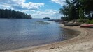 Sandy beach and Sebago Lake from sandy Dingley Cove