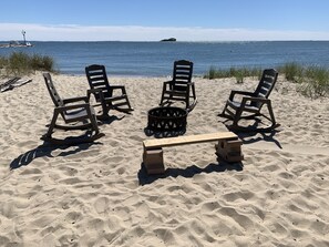 The beach at your back door with seating area and fire pit