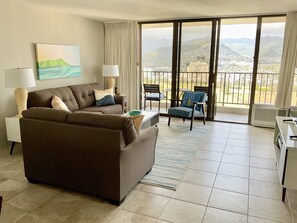 Enjoy the amazing panoramic views from our spacious and comfortable living room.