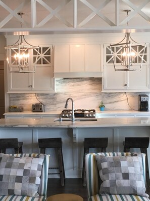 kitchen with barstools