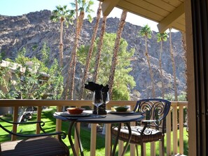 Mountain and pool views from deck