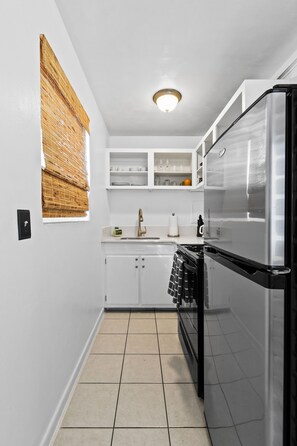 Galley kitchen.