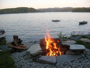 Fire Pit Overlooking Lake and Island