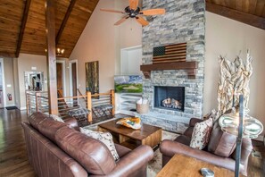 Leather Furniture around the Fireplace in the Great Room