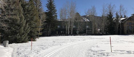 Back of house from cross-country trail on golf course