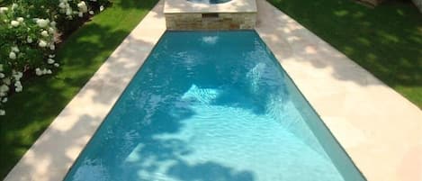 Custom Pool with Waterfall Spa and Stone patio