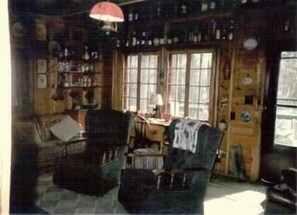 The living room with a view of the lake.