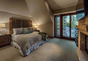 Primary bedroom includes beautiful gas fireplace, QLED HDTV w/ Dolby Soundbar, Cable, Netflix, Amazon Prime Video, Apple TV, Sonos Stereo & More