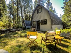 Front of yard with grill. Often crossed by deer and wild turkeys!