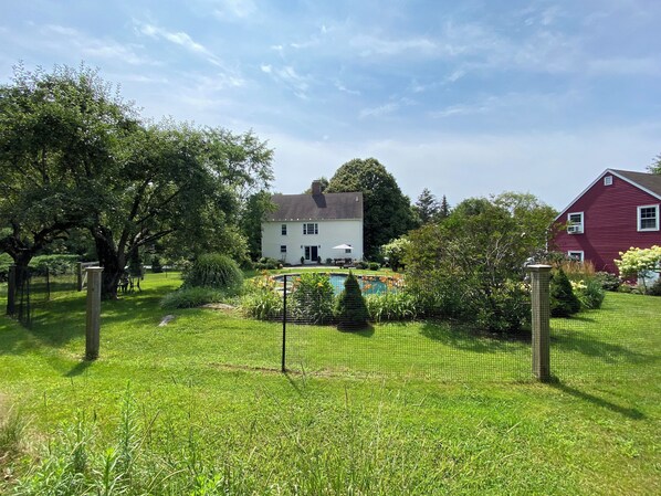 Main house (white) and garage (red)