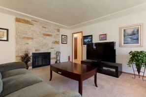 Look at the gorgeous fireplace!