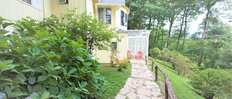 Beautiful stone walkway to private entrance.  Walk past lovely hydrangeas.
