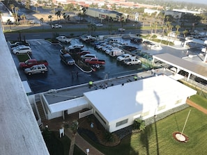 View of clubhouse and parking area