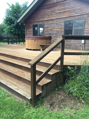 Rear deck with hot tub