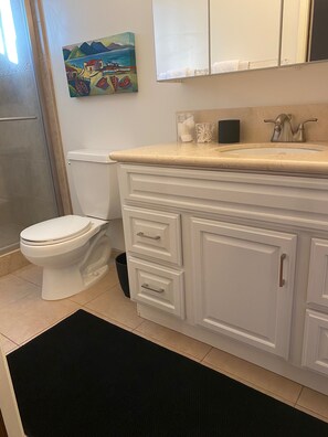 Master bathroom with shower.