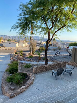 View frotn front door/patio seating area.