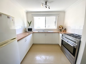 Fully equipped kitchen with large cooktop and oven