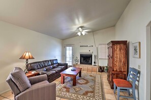 Living Room | Free WiFi | Central A/C | Wood-Burning Fireplace