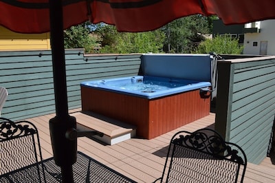 Enjoy an evening soak in the private hot tub