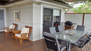 Front deck and outdoor dining.