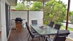 Front deck and outdoor dining.