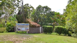 Sign at entrance to complex.