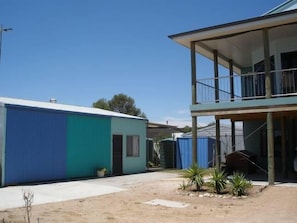 Deck and adjoining shack.