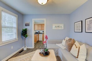 shot of the comfy living room with a lot of natural light