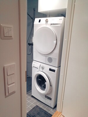 Washing machine and dryer in the bathroom