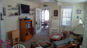Living room with plasma TV with premium cable HBO, Showtime, etc...and DVR