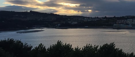 View from living room of setting sun