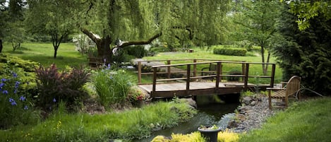 The creekside, 4 bridges cross the creek and the farm animals can be found here