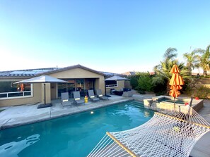 Hammock, large umbrellas, lounge chairs all make relaxing by the pool easy!