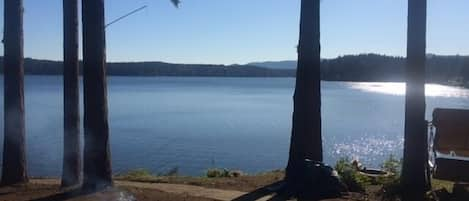 Path from deck to beach...fire pit and lawn swing overlooking water ...
