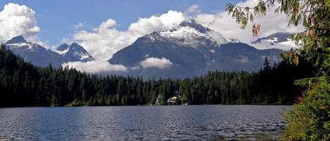 Lake has amazing views of Tantalus Mt Range.