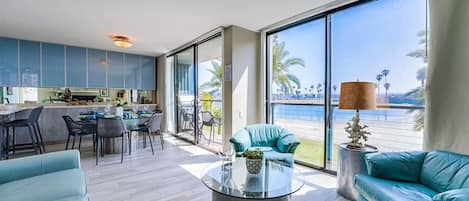 Living room with bay views