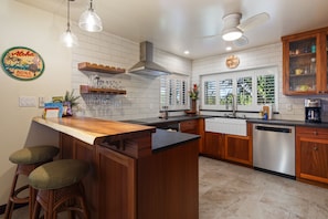 Beautiful acacia breakfast bar for eating or entertaining.