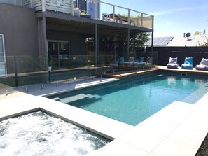 Solar heated pool and gas heated spa